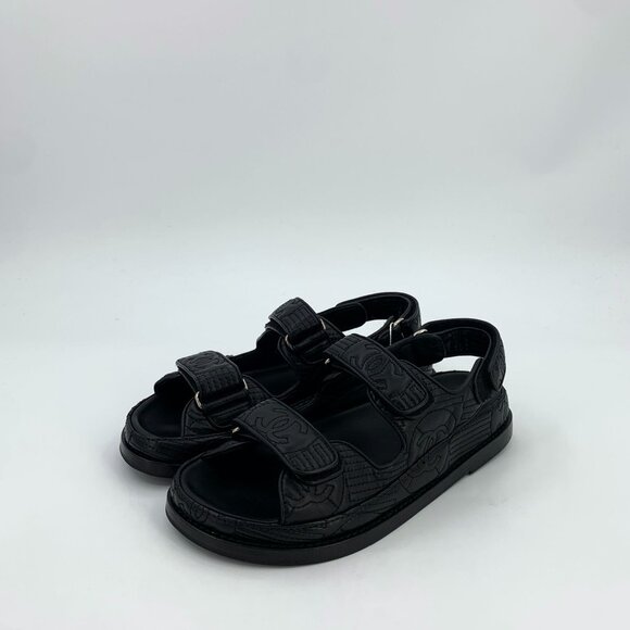Chanel Black Leather Double Strap Sandals Made In Italy Size 36.5 - Picture 1 of 9
